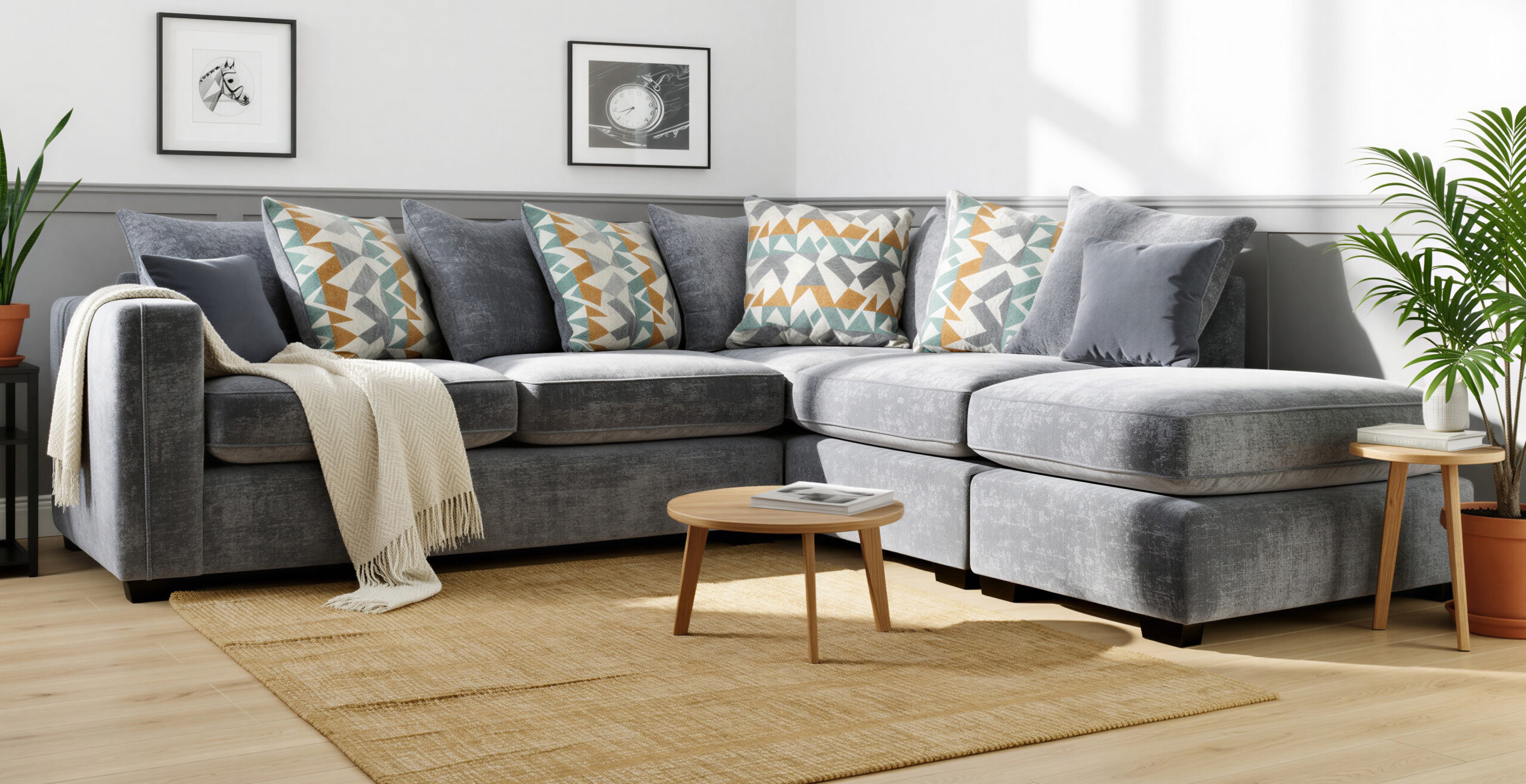 Ariya corner chaise sofa by Sofa Factory in grey fabric