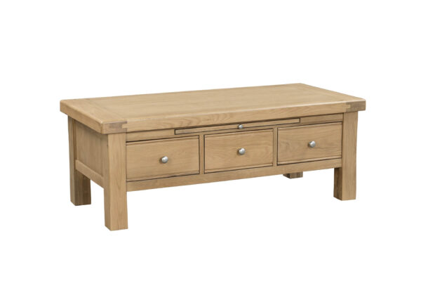 Delaney Coffee Table in natural oak finish – front view