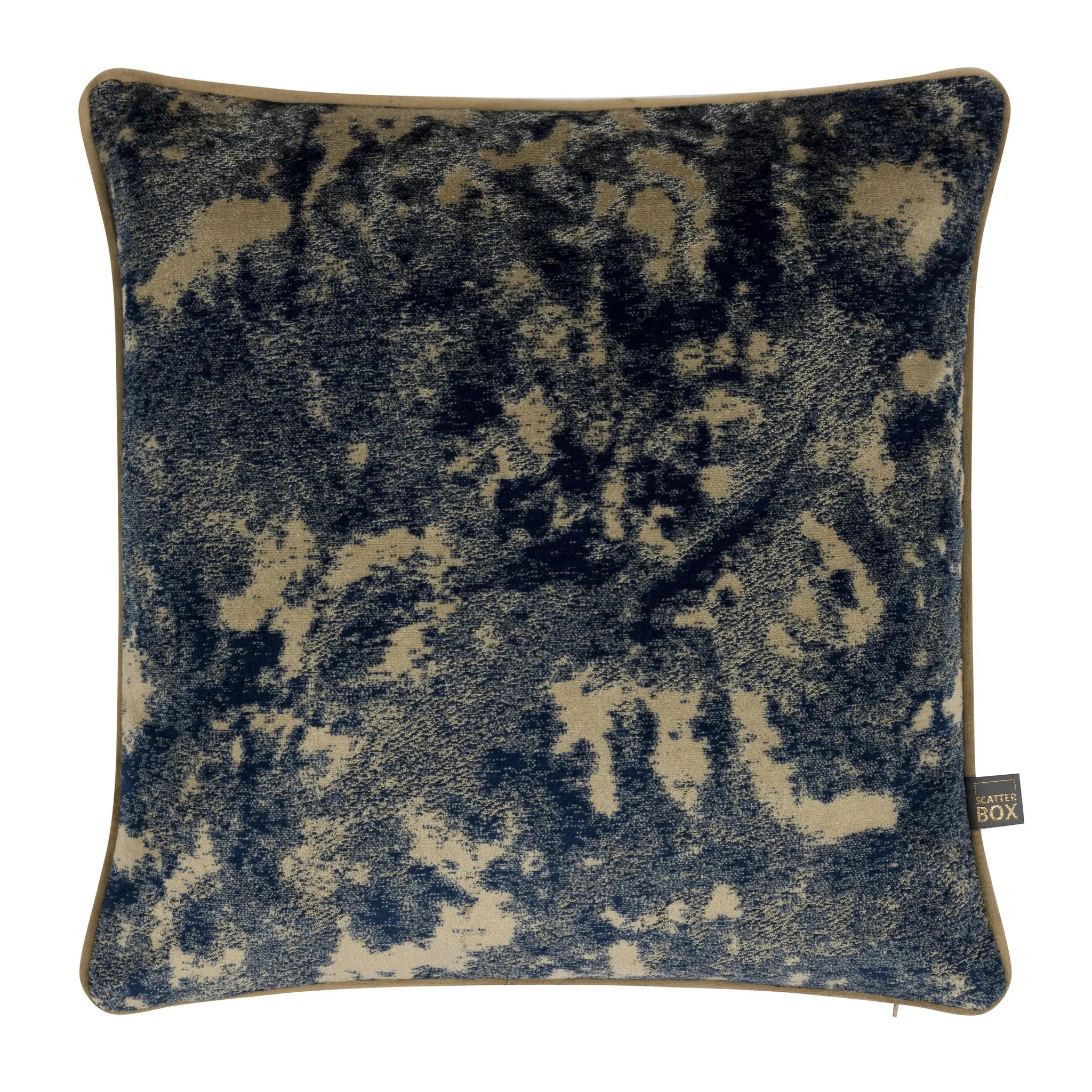 Scatter Box Mira cushion in Navy/Sand, 43x43cm; sold as a pair of two matching cushions
