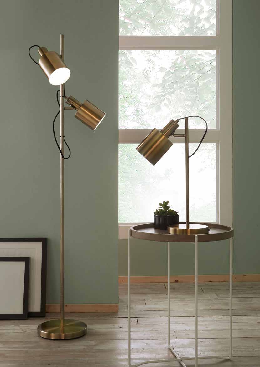 Genuine Pacific Aaron table lamp beside the matching floor lamp