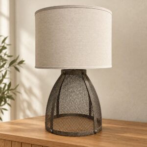 Rustic Mesh Table Lamp in an AI-staged room setting