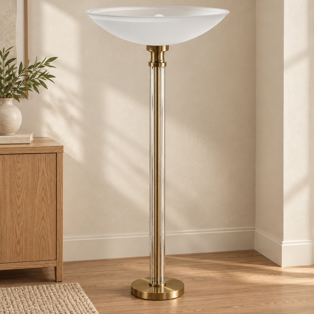 Metal Stem Uplighter Floor Lamp in an AI-staged room setting