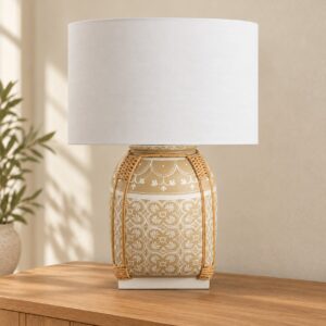 Sand Pattern Woven Detail Table Lamp in an AI-staged room setting