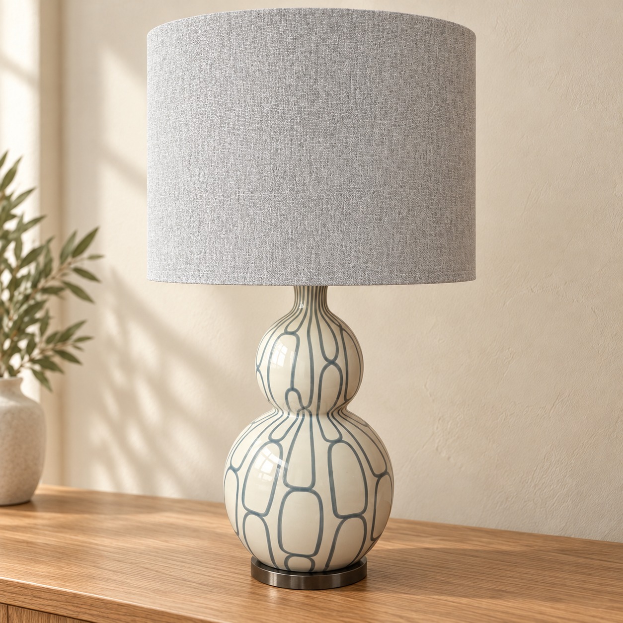 Cream Loop Pattern Table Lamp in an AI-staged room setting