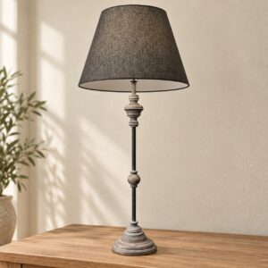 Tall Stem Table Lamp with Dark Shade in an AI-staged room setting