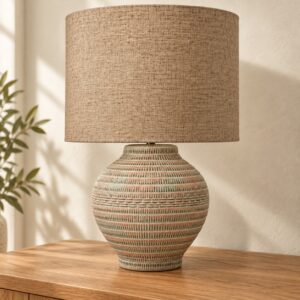 Pastel Grid Pattern Table Lamp in an AI-staged room setting