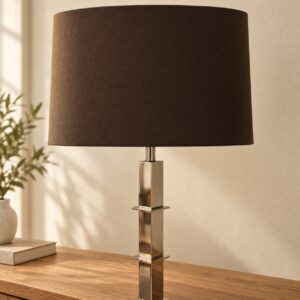 Reflective Square Column Table Lamp in an AI-staged room setting