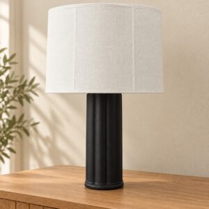 Black Fluted Column Table Lamp in an AI-staged room setting