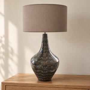 Grey Glazed Rounded Table Lamp in an AI-staged room setting