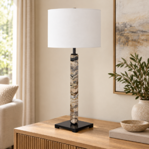 Marble Pillar Table Lamp in an AI-staged room setting