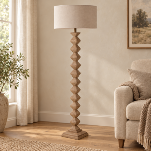 Natural Faceted Stem Floor Lamp in an AI-staged room setting
