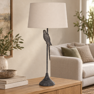 Perched Bird Table Lamp in an AI-staged room setting