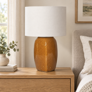 Russet Glazed Table Lamp in an AI-staged room setting