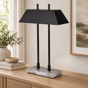 Twin Stem Black Table Lamp in an AI-staged room setting